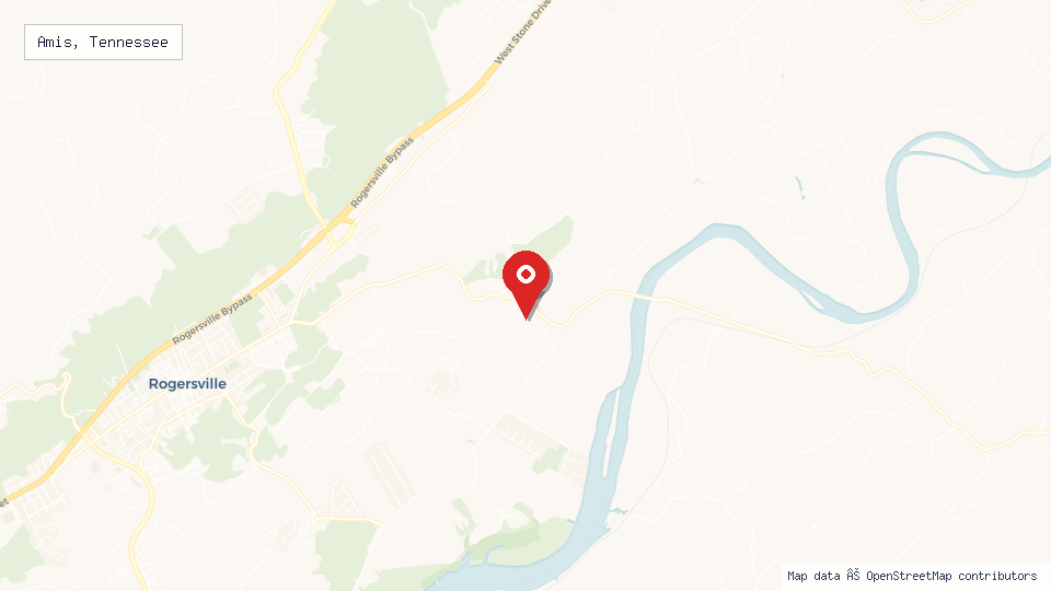 Street map of Amis, Tennessee with location pin