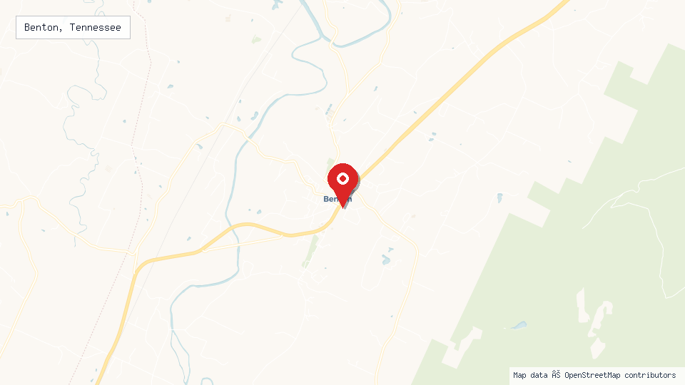 Street map of Benton, Tennessee with location pin