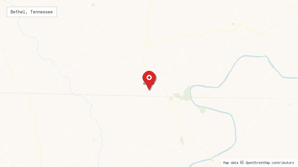 Street map of Bethel, Tennessee with location pin