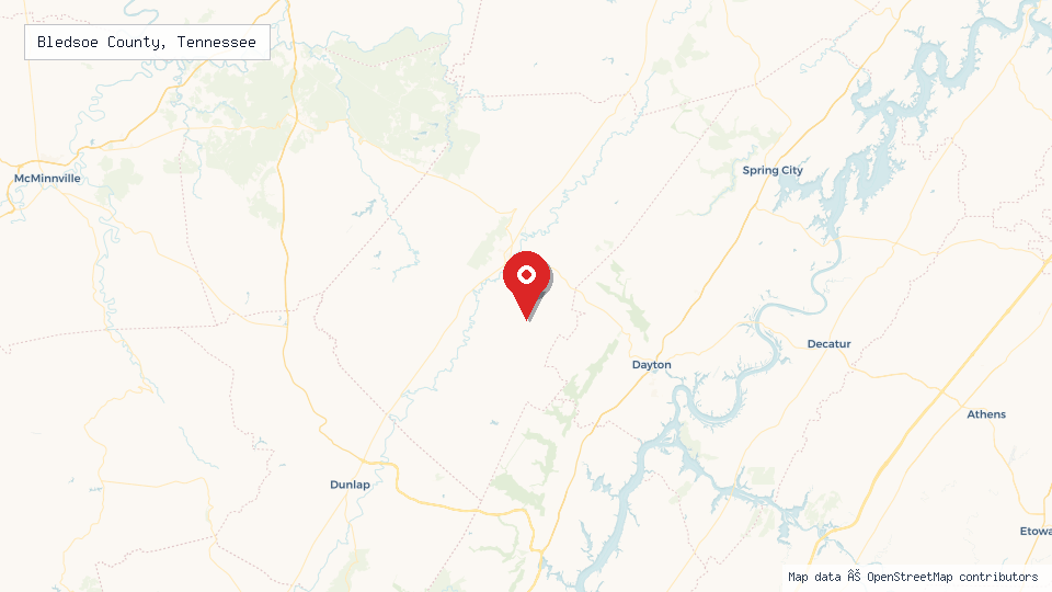 Street map of Bledsoe County, Tennessee with location pin