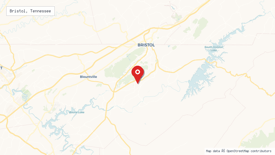Street map of Bristol, Tennessee with location pin