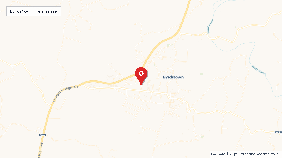 Street map of Byrdstown, Tennessee with location pin