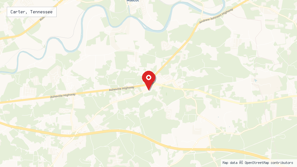Street map of Carter, Tennessee with location pin