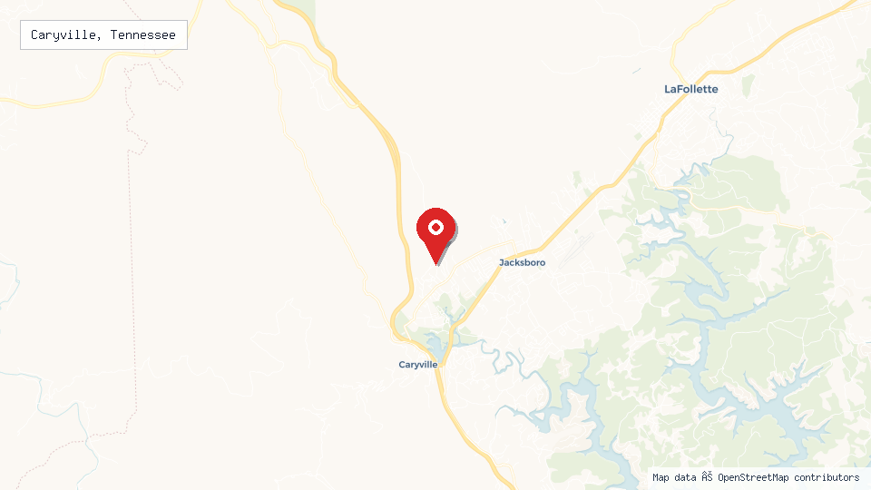 Street map of Caryville, Tennessee with location pin