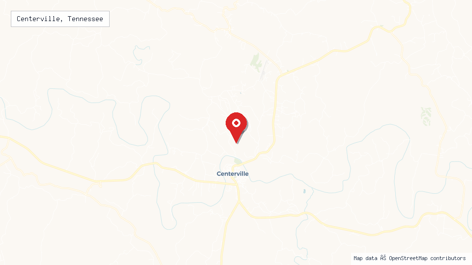 Street map of Centerville, Tennessee with location pin