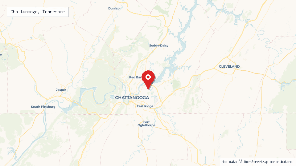 Street map of Chattanooga, Tennessee with location pin