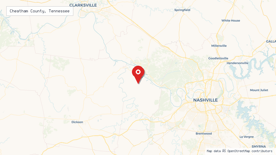 Street map of Cheatham County, Tennessee with location pin