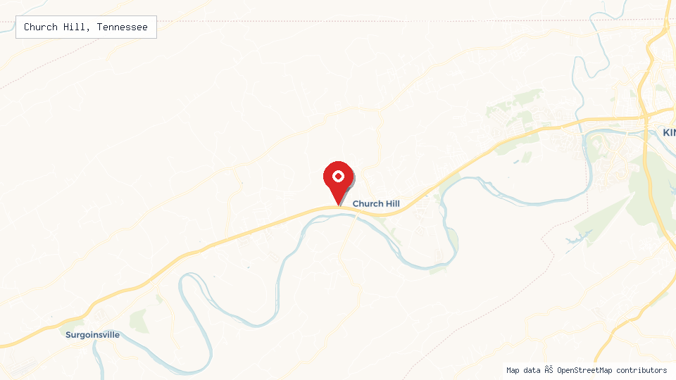 Street map of Church Hill, Tennessee with location pin