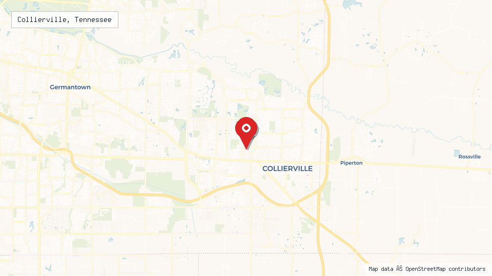 Street map of Collierville, Tennessee with location pin