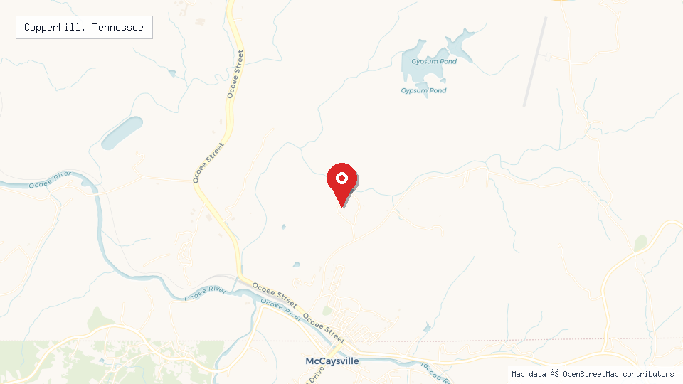 Street map of Copperhill, Tennessee with location pin