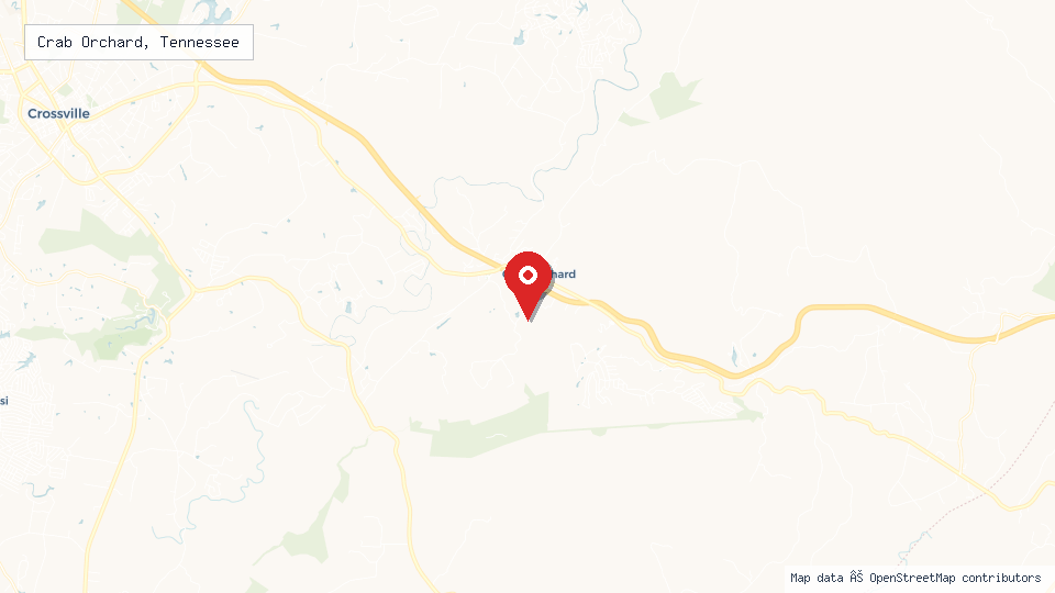 Street map of Crab Orchard, Tennessee with location pin