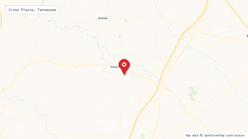 Street map of Cross Plains, Tennessee with location pin