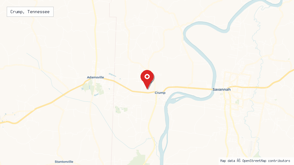 Street map of Crump, Tennessee with location pin