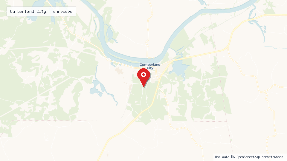 Street map of Cumberland City, Tennessee with location pin