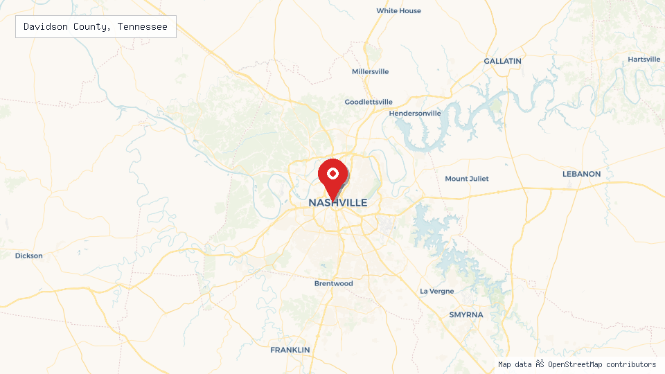 Street map of Davidson County, Tennessee with location pin