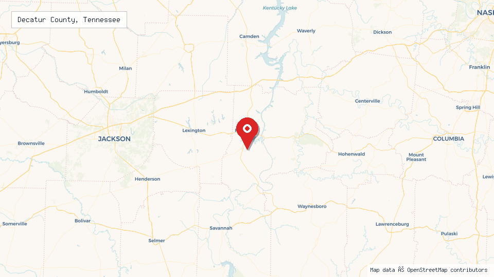 Street map of Decatur County, Tennessee with location pin