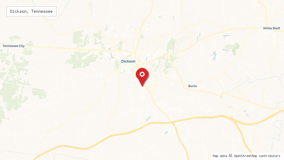 Street map of Dickson, Tennessee with location pin