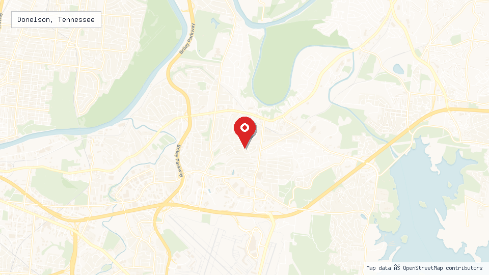 Street map of Donelson, Tennessee with location pin