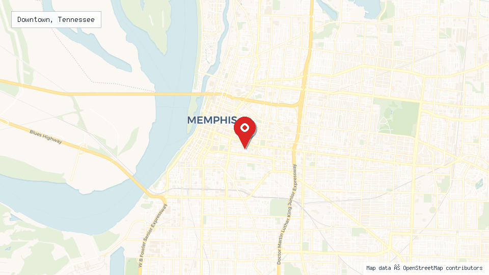 Street map of Downtown, Tennessee with location pin