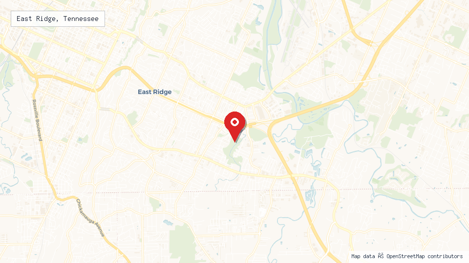 Street map of East Ridge, Tennessee with location pin