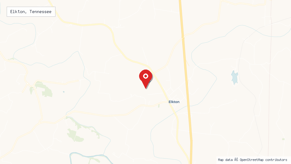 Street map of Elkton, Tennessee with location pin