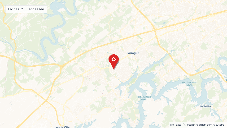 Street map of Farragut, Tennessee with location pin