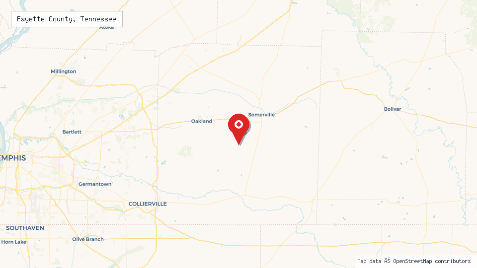 Street map of Fayette County, Tennessee with location pin