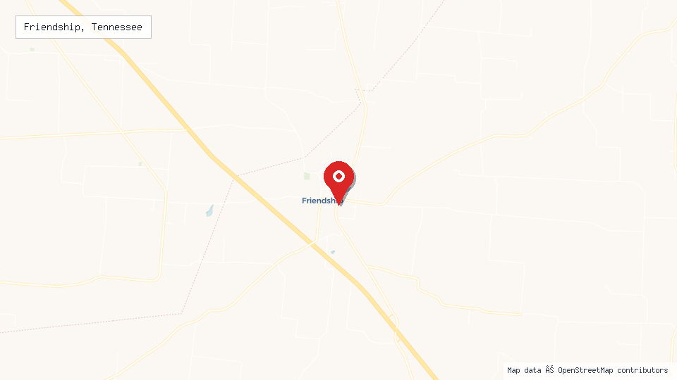 Street map of Friendship, Tennessee with location pin
