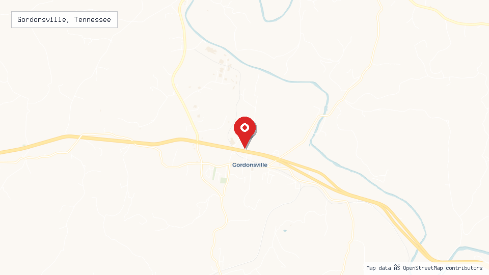 Street map of Gordonsville, Tennessee with location pin