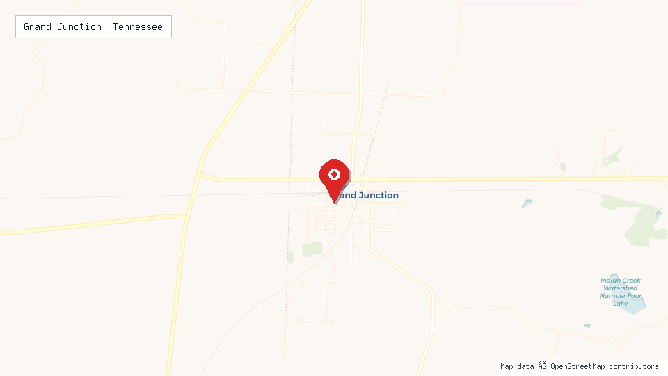 Street map of Grand Junction, Tennessee with location pin