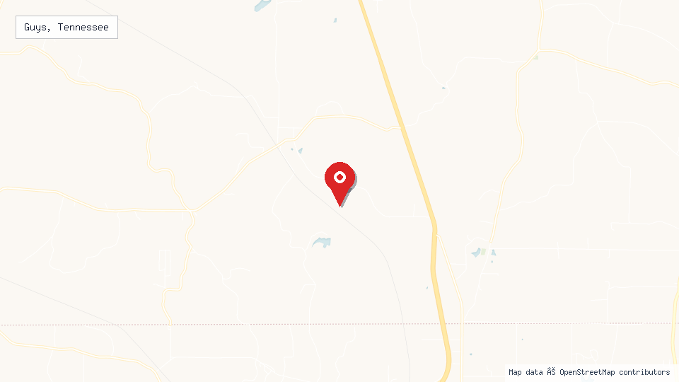 Street map of Guys, Tennessee with location pin