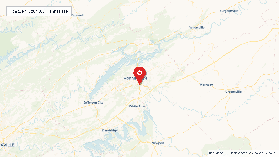 Street map of Hamblen County, Tennessee with location pin