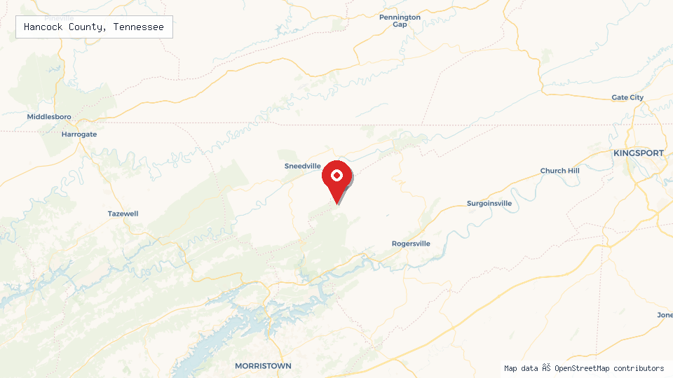Street map of Hancock County, Tennessee with location pin