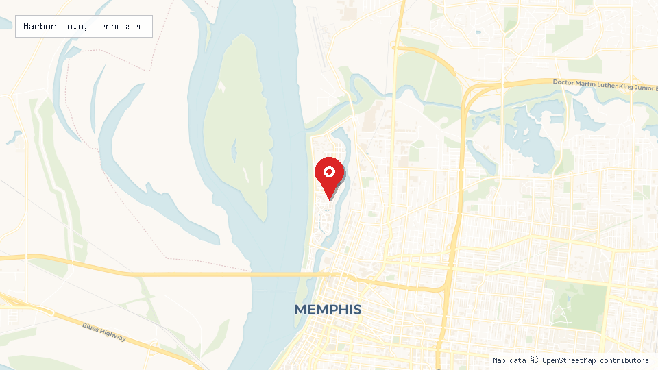 Street map of Harbor Town, Tennessee with location pin