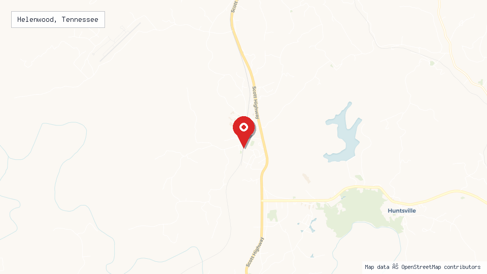 Street map of Helenwood, Tennessee with location pin