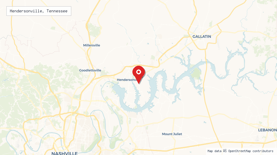 Street map of Hendersonville, Tennessee with location pin