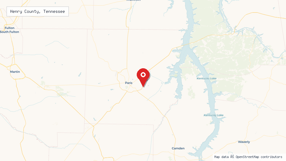 Street map of Henry County, Tennessee with location pin