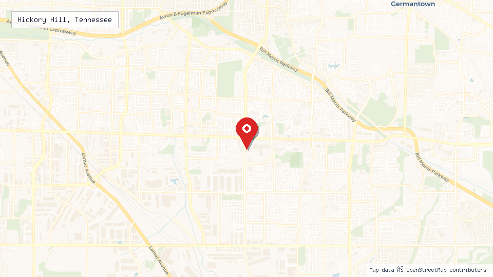 Street map of Hickory Hill, Tennessee with location pin