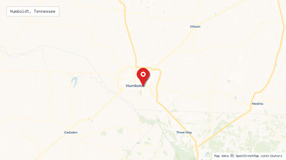 Street map of Humboldt, Tennessee with location pin