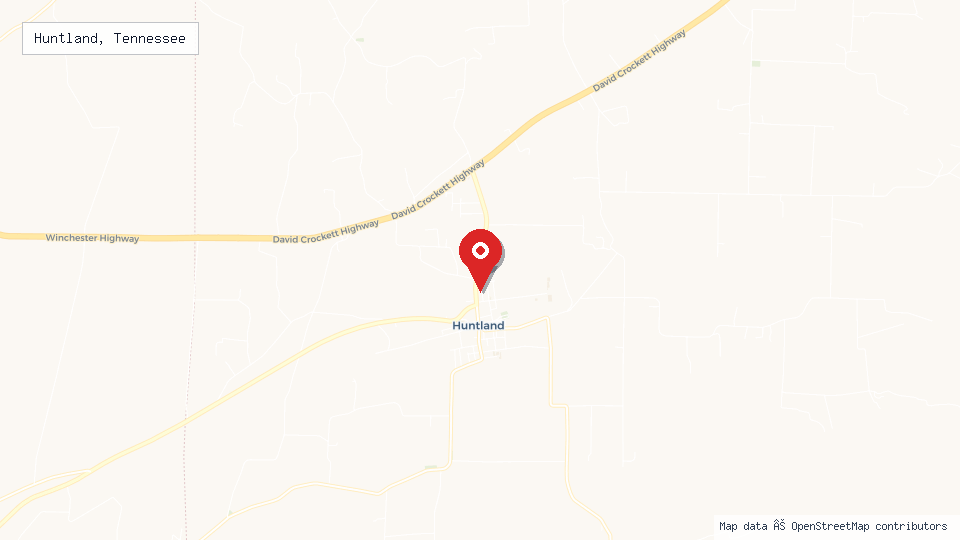 Street map of Huntland, Tennessee with location pin