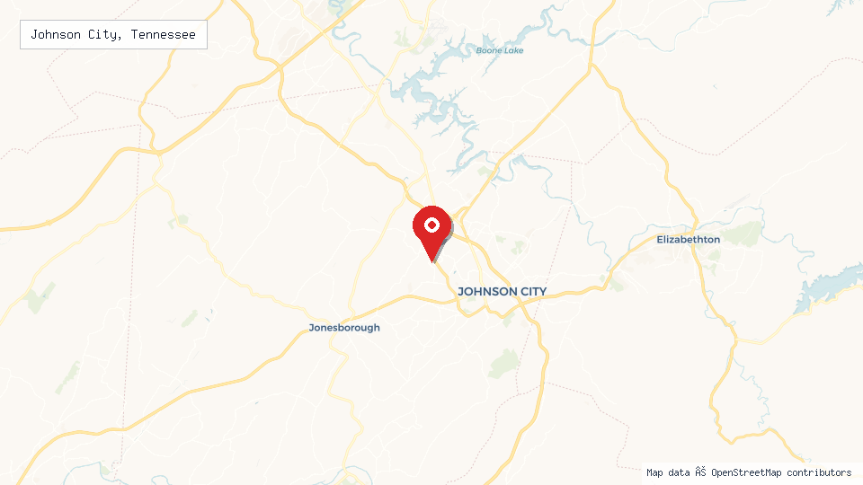 Street map of Johnson City, Tennessee with location pin