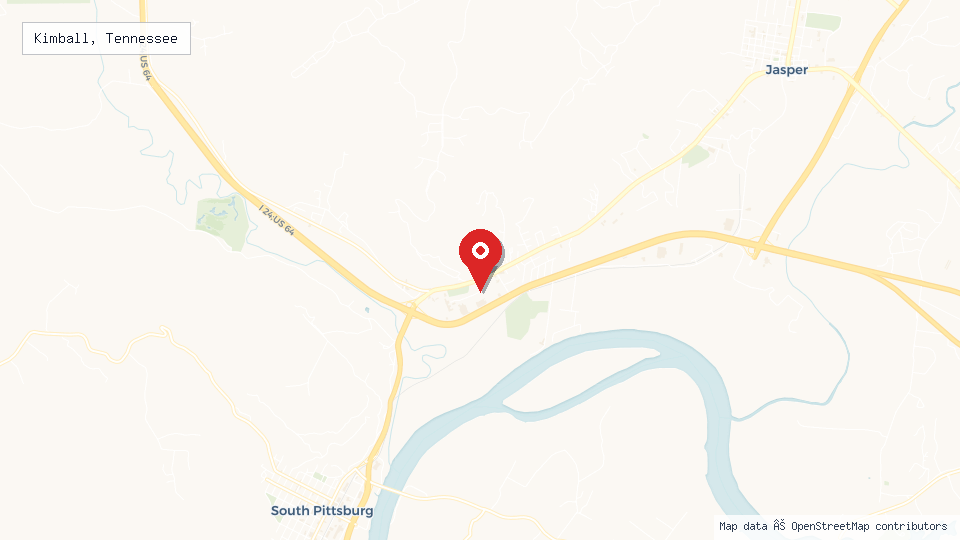 Street map of Kimball, Tennessee with location pin
