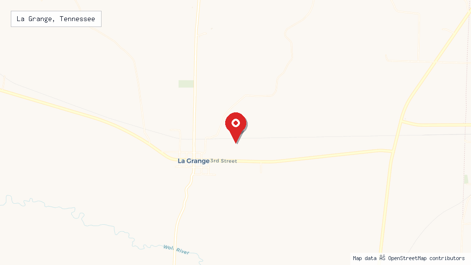 Street map of La Grange, Tennessee with location pin