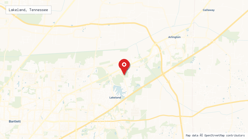 Street map of Lakeland, Tennessee with location pin