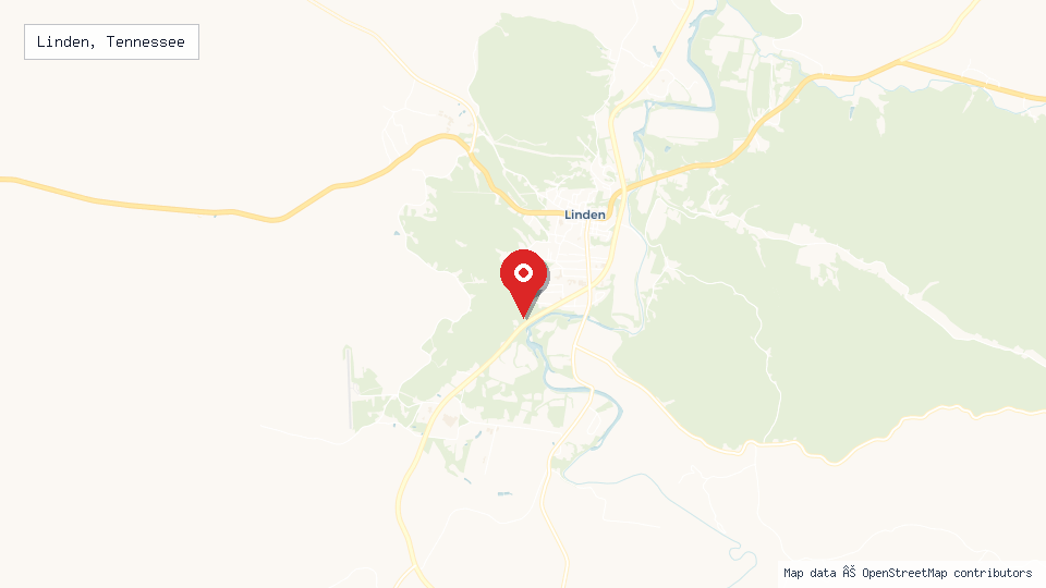 Street map of Linden, Tennessee with location pin