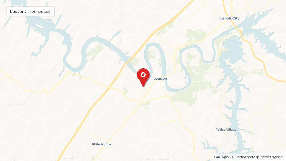 Street map of Loudon, Tennessee with location pin