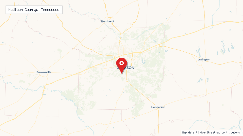 Street map of Madison County, Tennessee with location pin