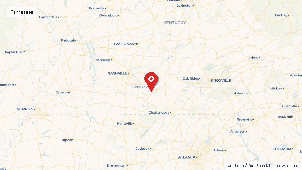 Street map of Tennessee with location pin
