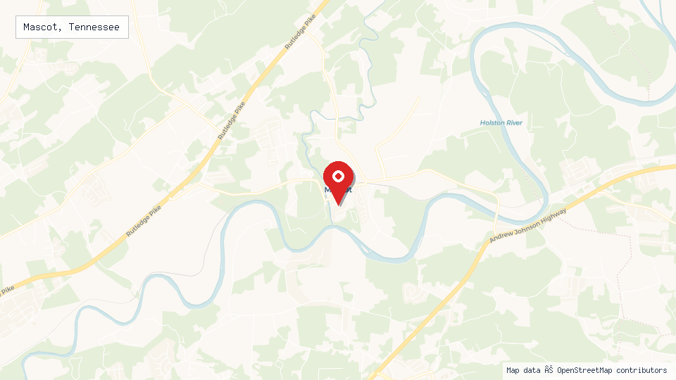 Street map of Mascot, Tennessee with location pin