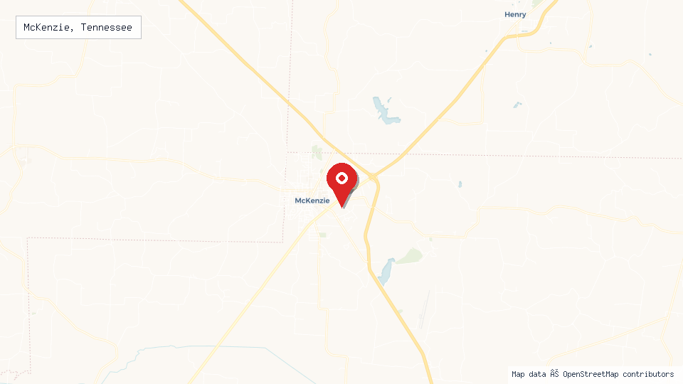 Street map of McKenzie, Tennessee with location pin
